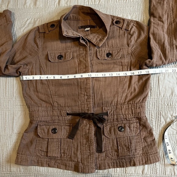Loft Womens Petite Medium PM Military Jacket Brown Lightweight Drawstring Front - Picture 4 of 8